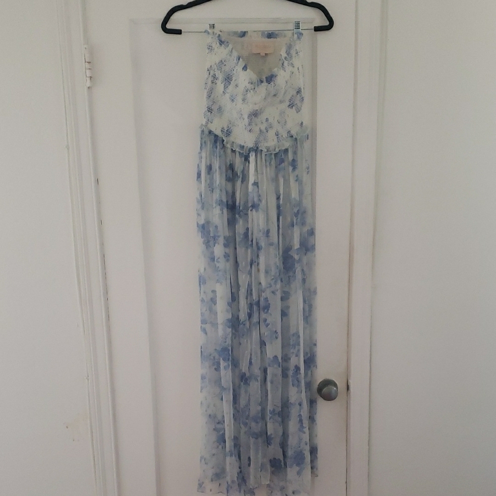 Blue and White Floral Maxi Dress